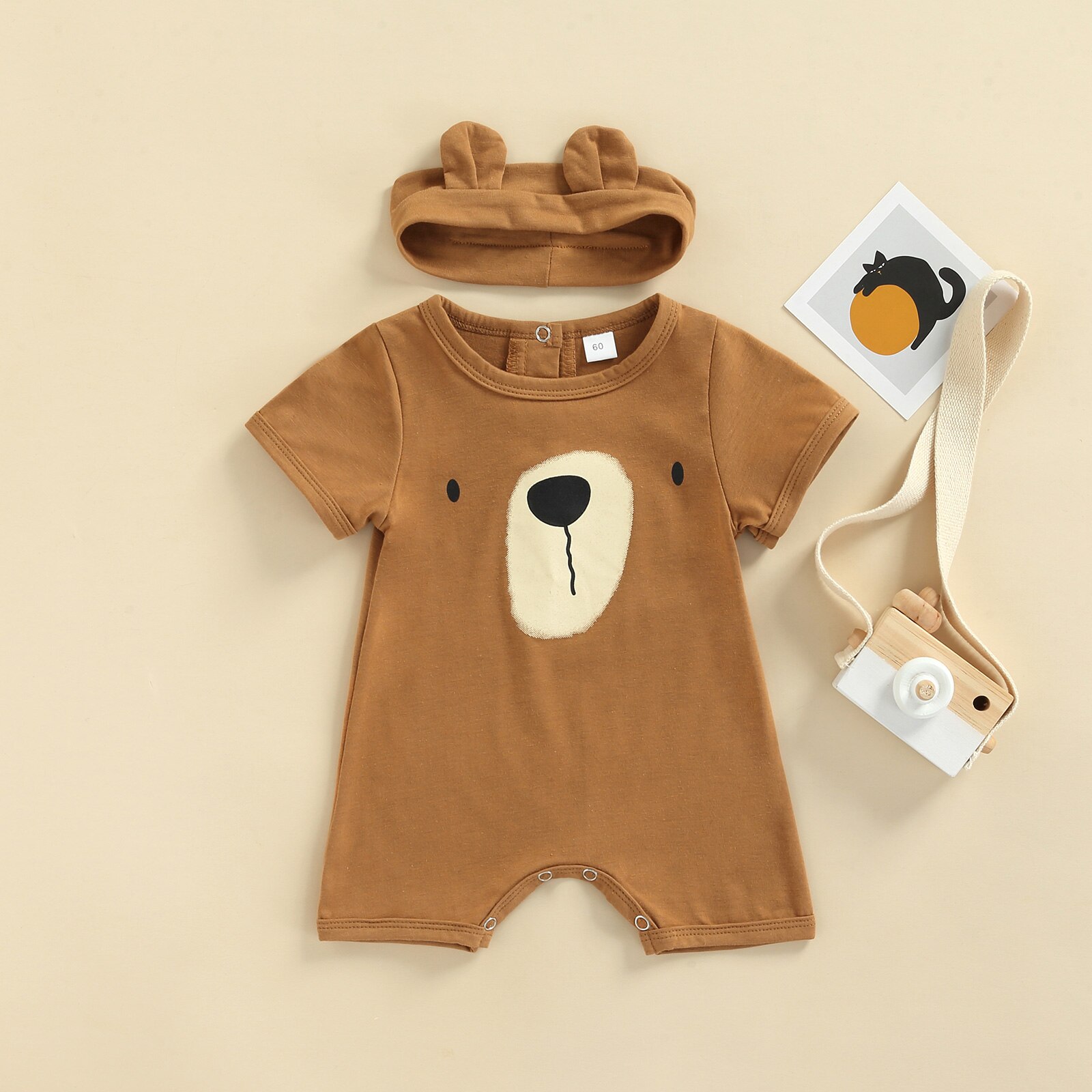 Kleinkind Neugeborenen Baby Jungen Sommer Outfit setzt Kurzarm Rundhals Karikatur Bär Gesamt + Stirnband