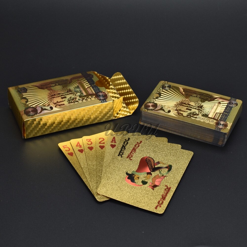 UBUY Souvenir Colorful printing Gold Foil 500 Dirhams Plastic Gold playing card For G