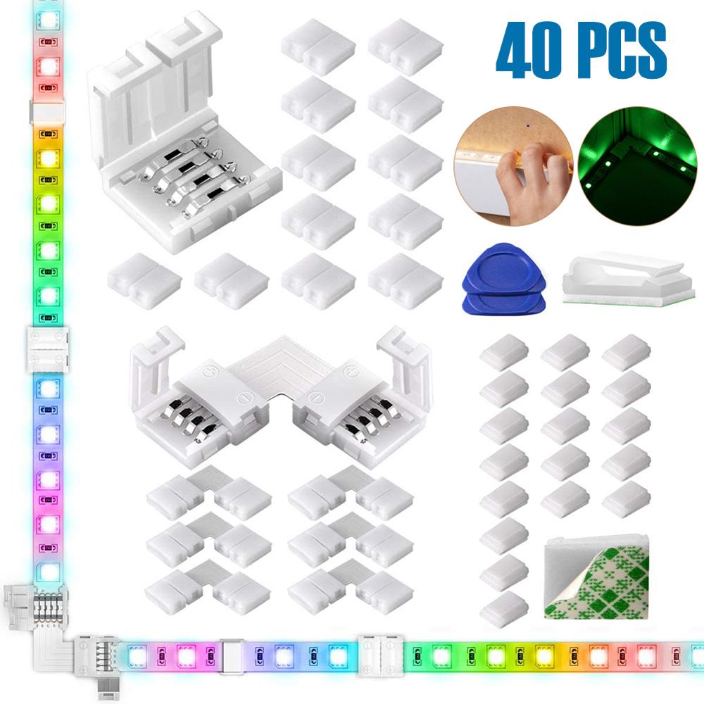 40Packs 4-Pin RGB LED Light Strip Connectors 10mm LED Strip Gapless Solderless Adapter Terminal Extension Led Strip Connector: Default Title