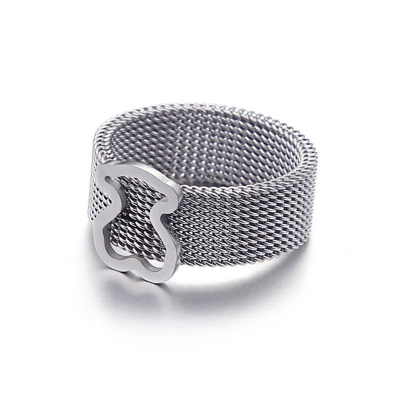 Bear Titanium Steel Ring Hollow Ring Mesh Mesh Ring Single Bear Ring for Women Tricolor DisgnHot