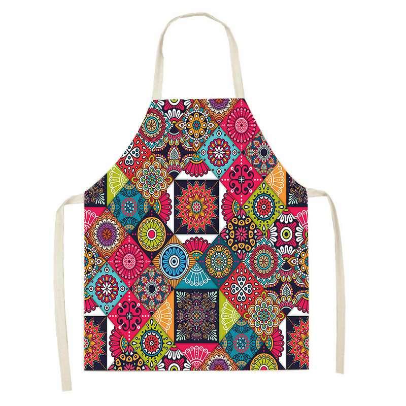 Geometric Apron for Kitchen Mandala Twisted Pattern Linen Soft Adults Children Bib Apron Cooking Tool Aprons Apron for Men: 05 / 68x55cm Adult Size