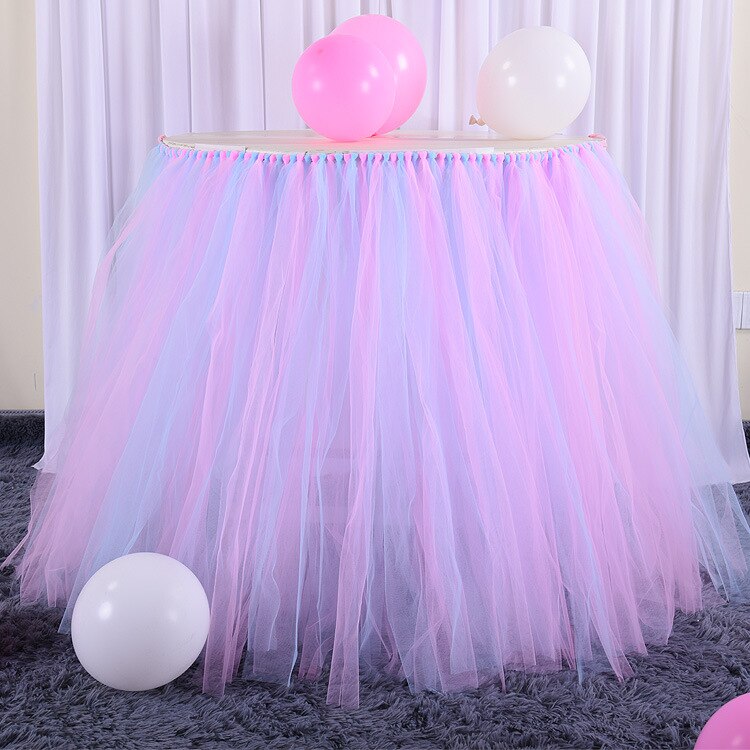 Party Tulle Tutu Table Skirts for Baby Bridal Shower Birthday Party Wedding Party Table Skirt Cover Home Decorations Supplies: Pink Blue