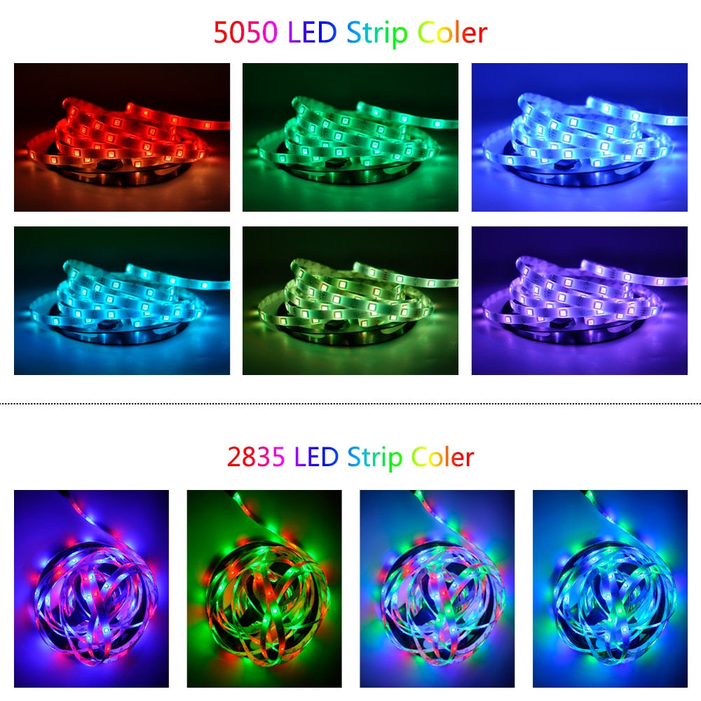 LED Bluetooth Luces 2835 Flexible Waterproof Strips Lights Led RGB Tape Sm-5050 Diode 5M 10M 15M DC 12V Remote Control+Adapter