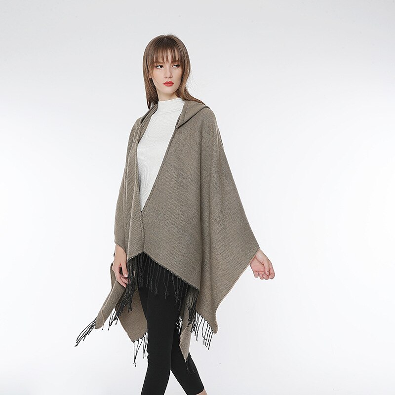 Cape effen kleur mantel capuchon sjaal dames herfst winter sjaal reizen imitatie kasjmier all-match eenvoudig warme dikke poncho