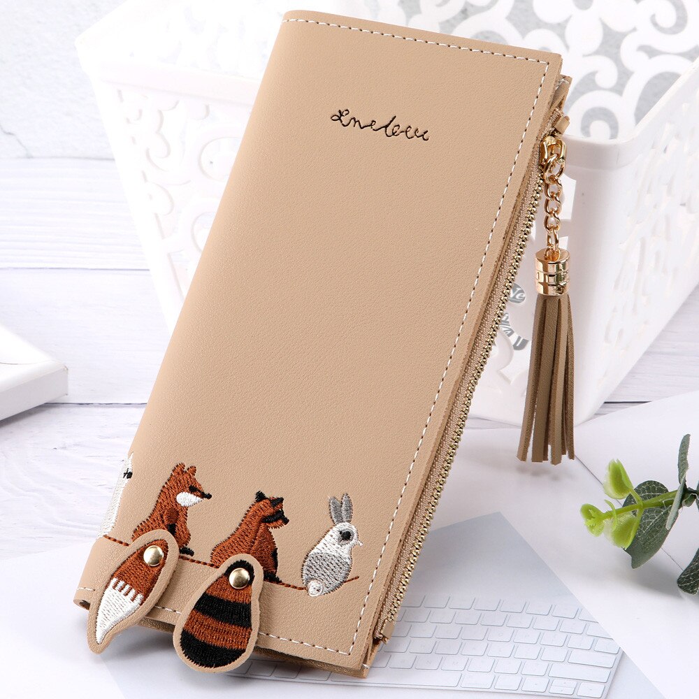 Mulheres Gato Raposa Carteira Longa Tassel Coin Purse Cartão Titular Do Cartão de Titulares de Cartão de Bolsa de Negócios Pacote Визитница #15