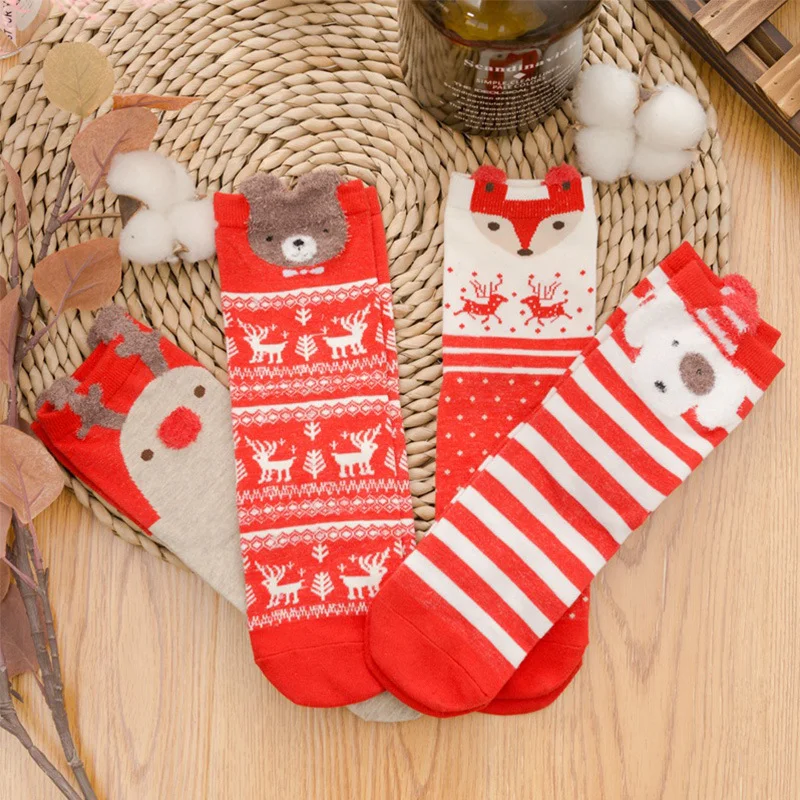 Julesokker dame tegneserie rød elg bjørn rev bomull søte sokker til høst vinter juleår størrelse 34-42