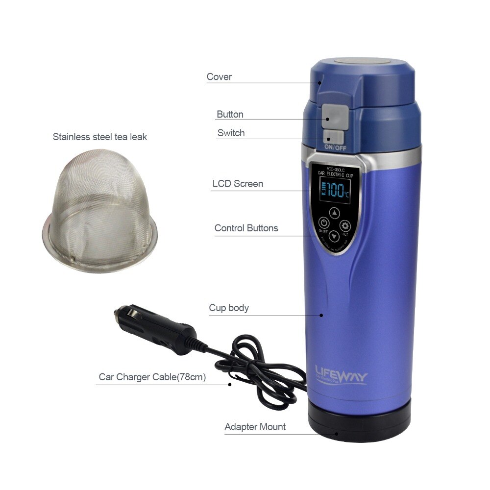 12V/24V 350Ml Draagbare Auto Auto Verwarming Elektrische Cup Voertuig Opladen Verwarmde Mok Met Lader Auto reizen Mok