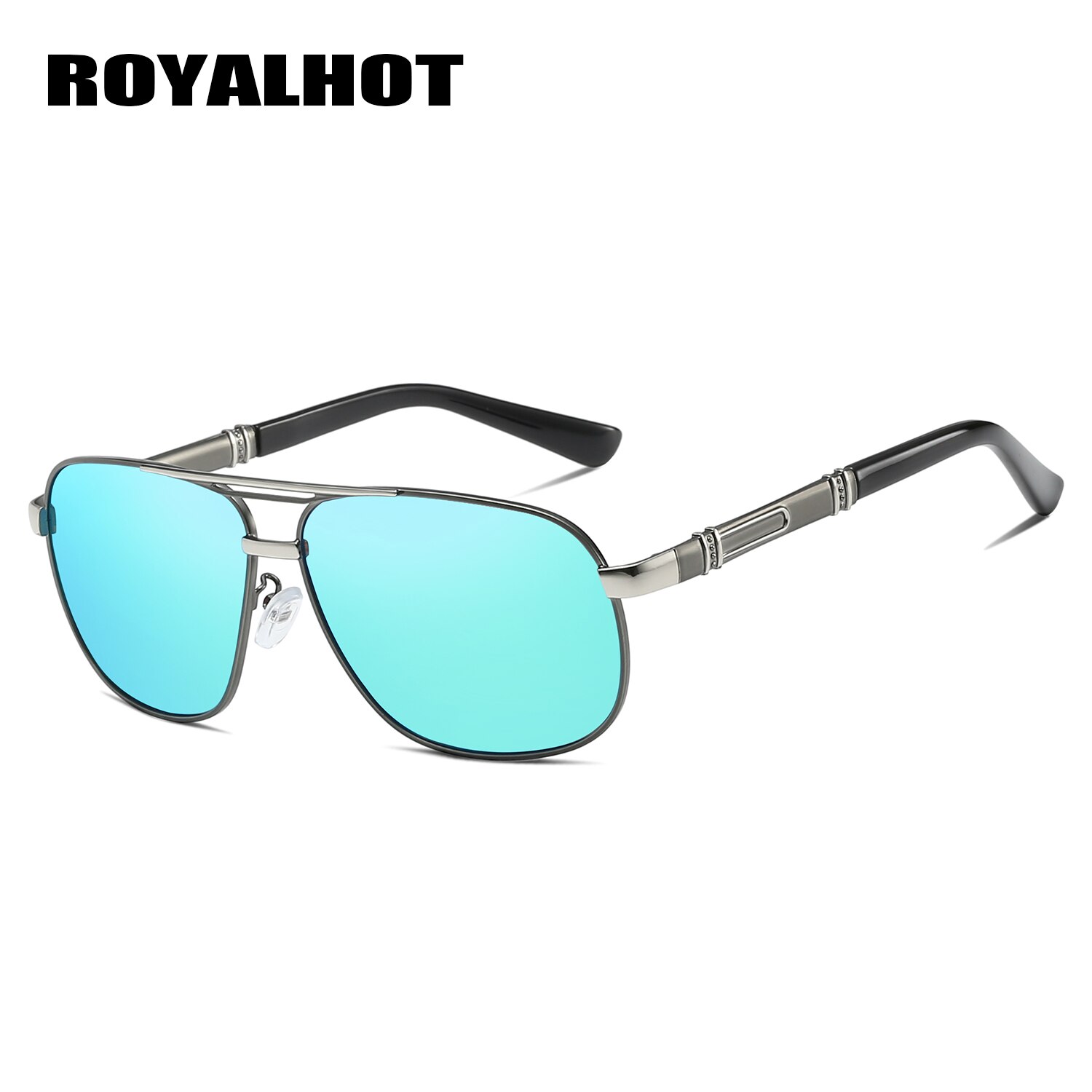 RoyalHot Mannen Vrouwen Gepolariseerde 2 Balken Zonnebril Aloly Frame Zonnebril Rijden Bril Shades Óculos masculino Mannelijke 90082: Grey Ice blue