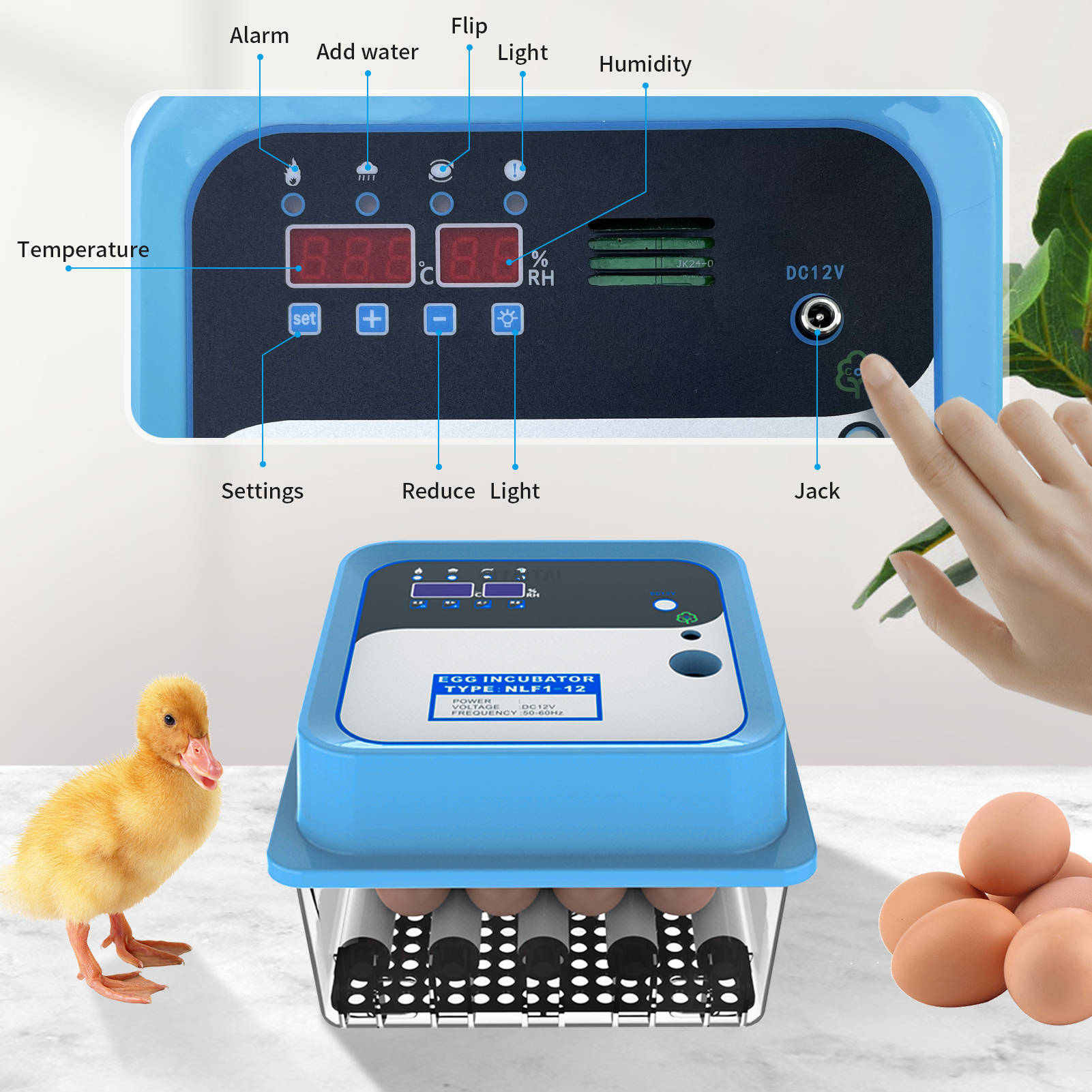Egg Incubator Fully Automatic Incubator Household Brooder Farm Chicken Bird 12 Eggs Animal Supplies Hatching Machine Poultry