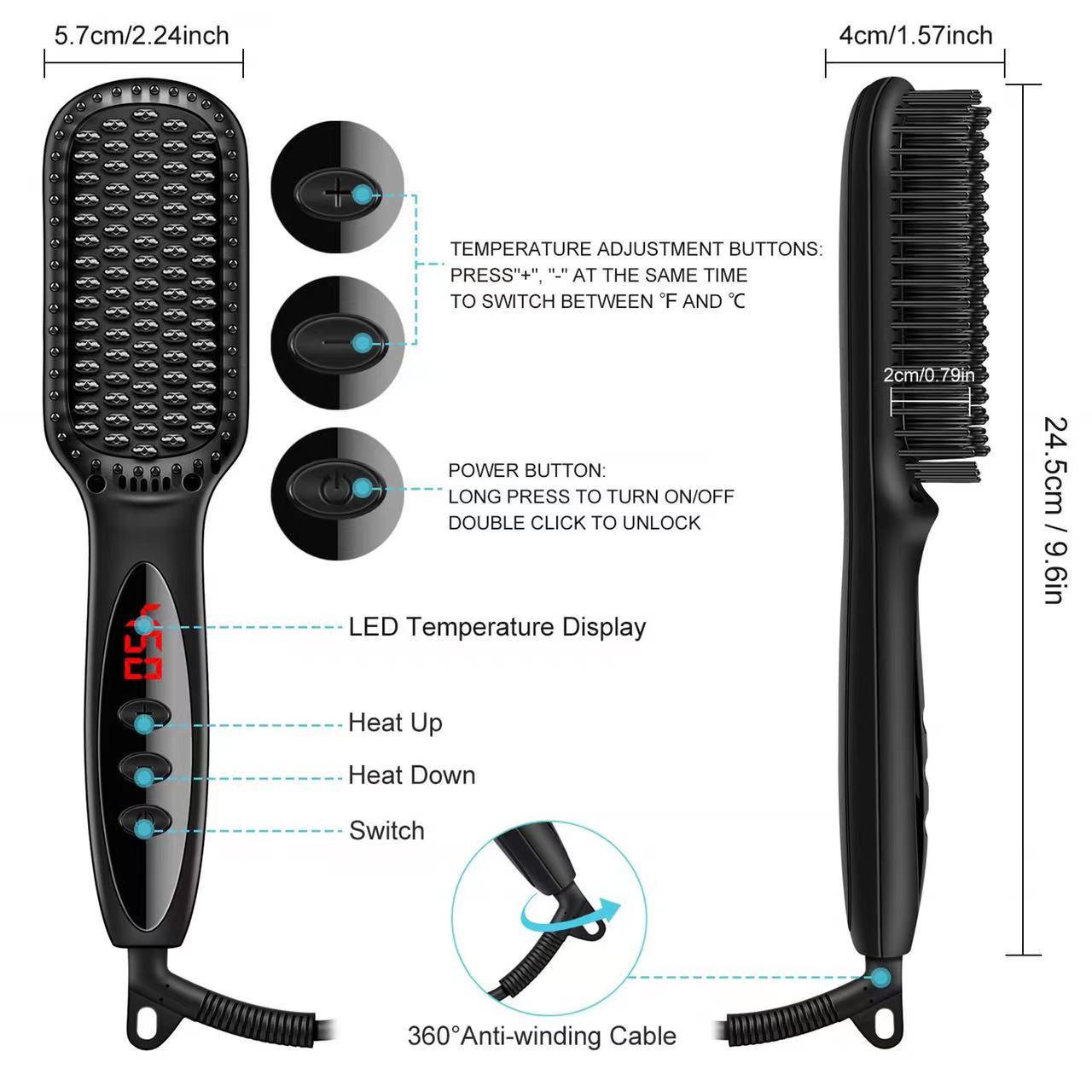 Cepillos eléctricos para el cabello, peine , multifuncional, alisador de barba para hombres, alisador de pelo, cepillo de barba con pantalla Lcd