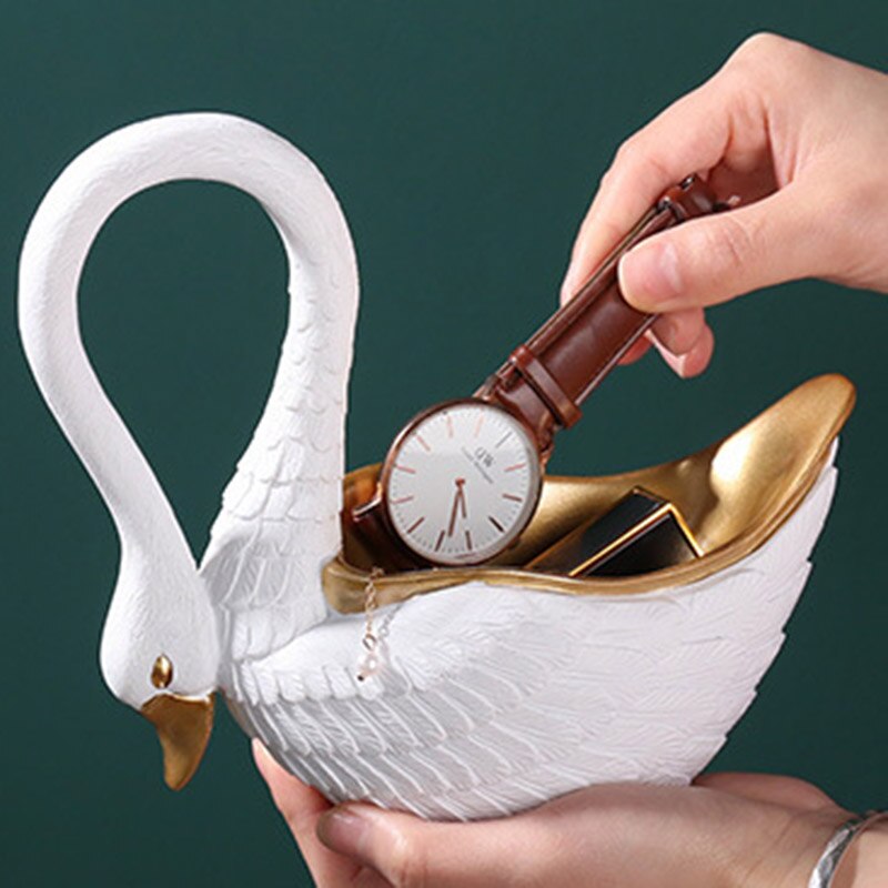 Adornos de resina de estilo europeo para el hogar, accesorios de almacenamiento de cisne blanco para sala de estar y dormitorio