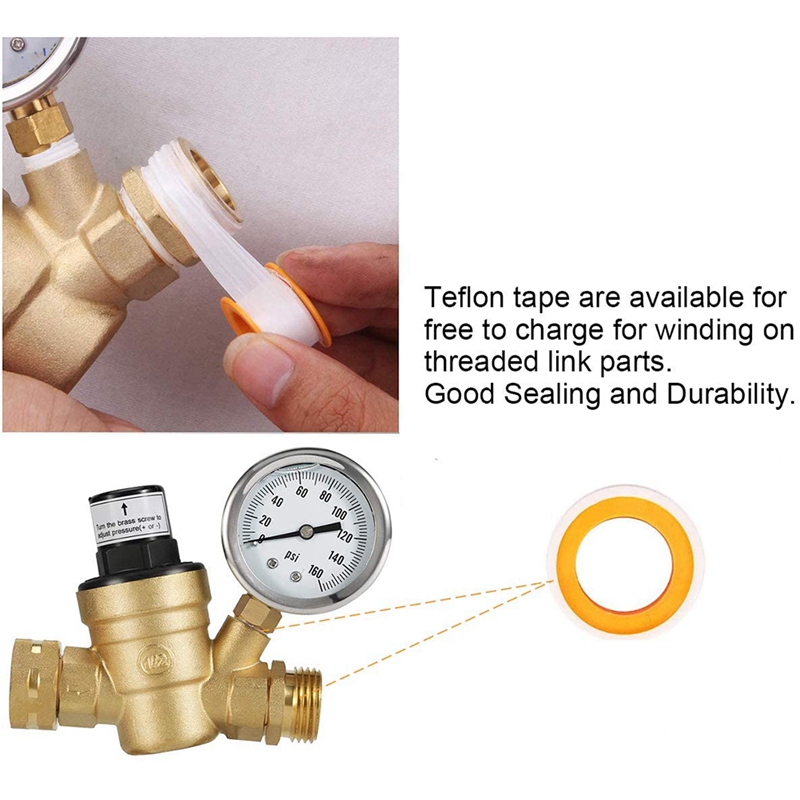 -Water Pressure Regulator Valve, Brass Lead-Free Adjustable Water Pressure Reducer, Fit RV Camper Travel Trailer