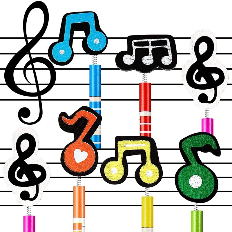 24Stck Musik Notizen Bleistifte Holz Bunte Streifen Bleistifte mit Holz Musik Hinweis Ornamente für Schule Studenten Lehrer
