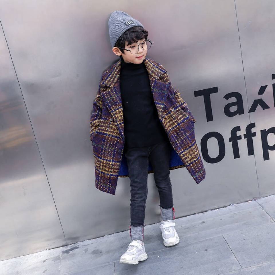 Lange Wollen Jas Voor Jongens Plaid Jassen Dikke Jongen Wollen Winterjas Kids Snowsuit Jongen Blends Jassen Kinderen Jas Baby jongen Kleding