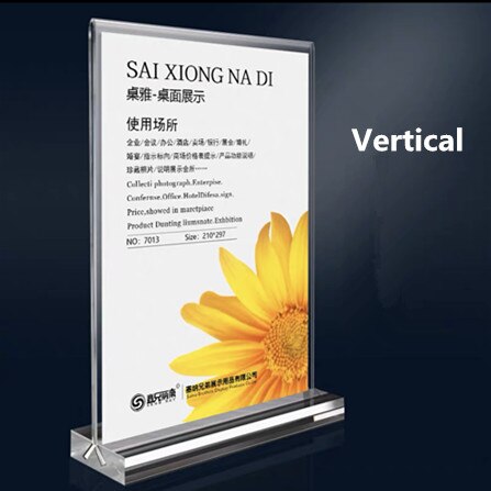 A4 akryl skilt holder 8.5 x 11 tommer t form bordplade dobbelt side restauranter menu display stand portræt stil menu annonceramme: Lodret