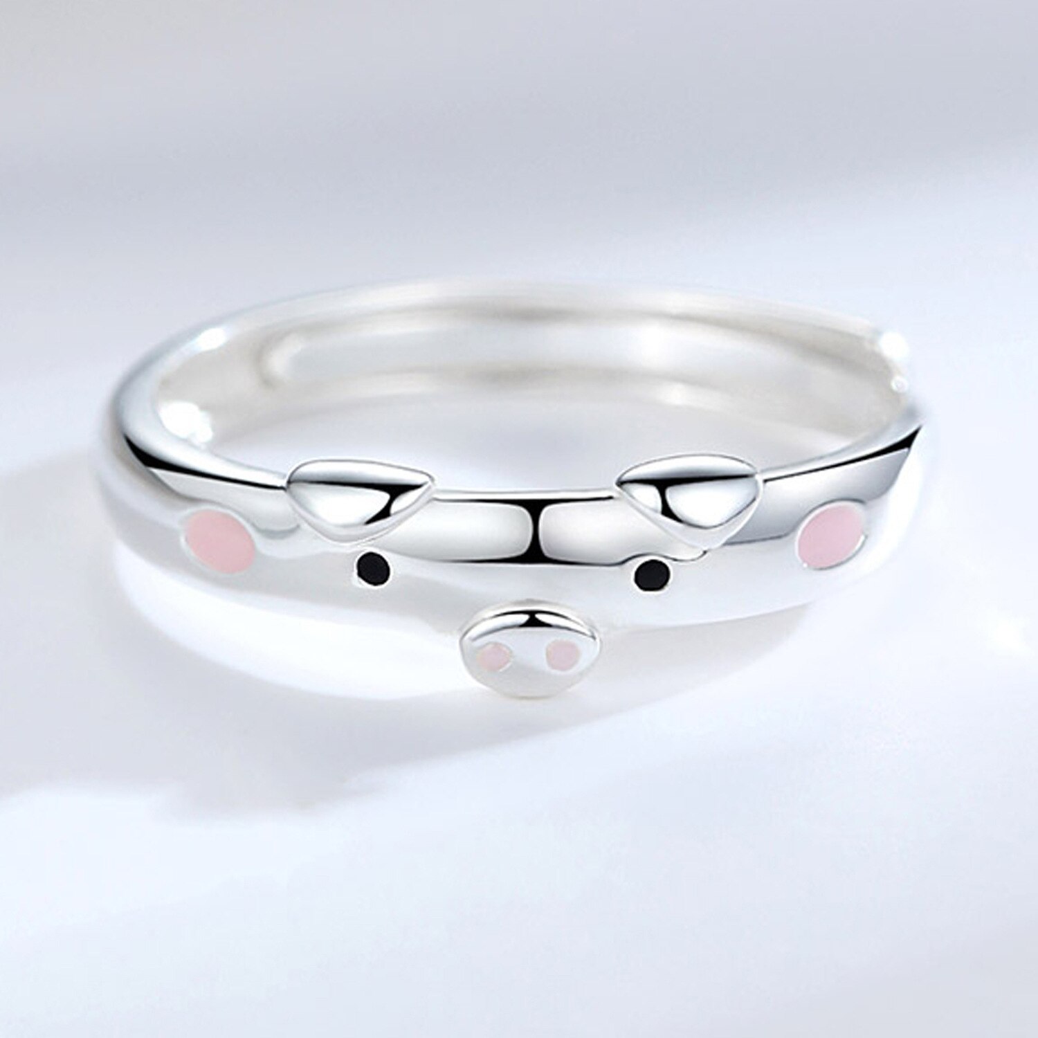 Cute Pink Enamel Pig Rings Popular Lucky Piggy Animal Couple Opening Ring Women Man Jewelry Lover Adjustable 2PCS