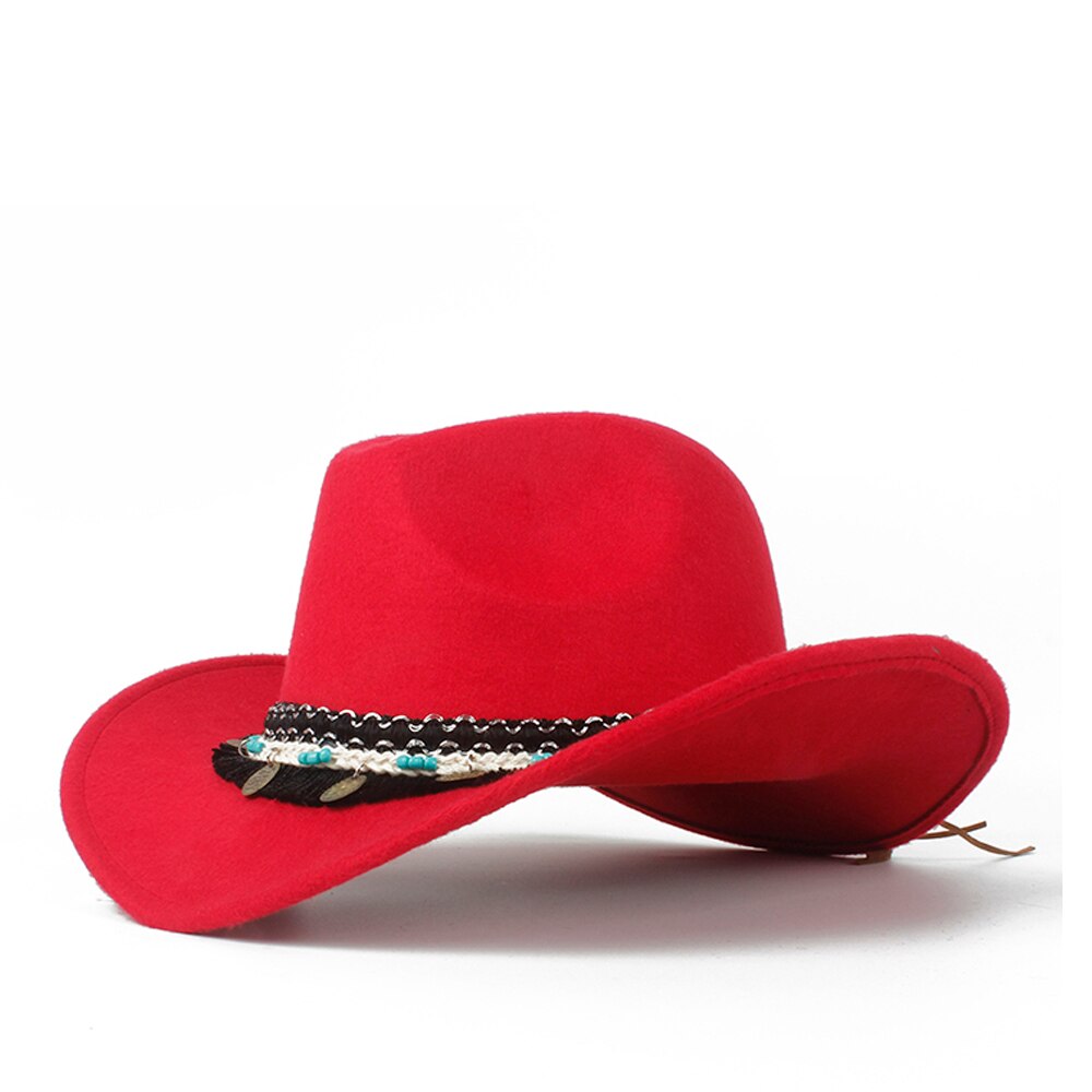 Kvinder western cowboy hat lady fascinator outblack cowgirl sombrero hombre jazz cap: Rød