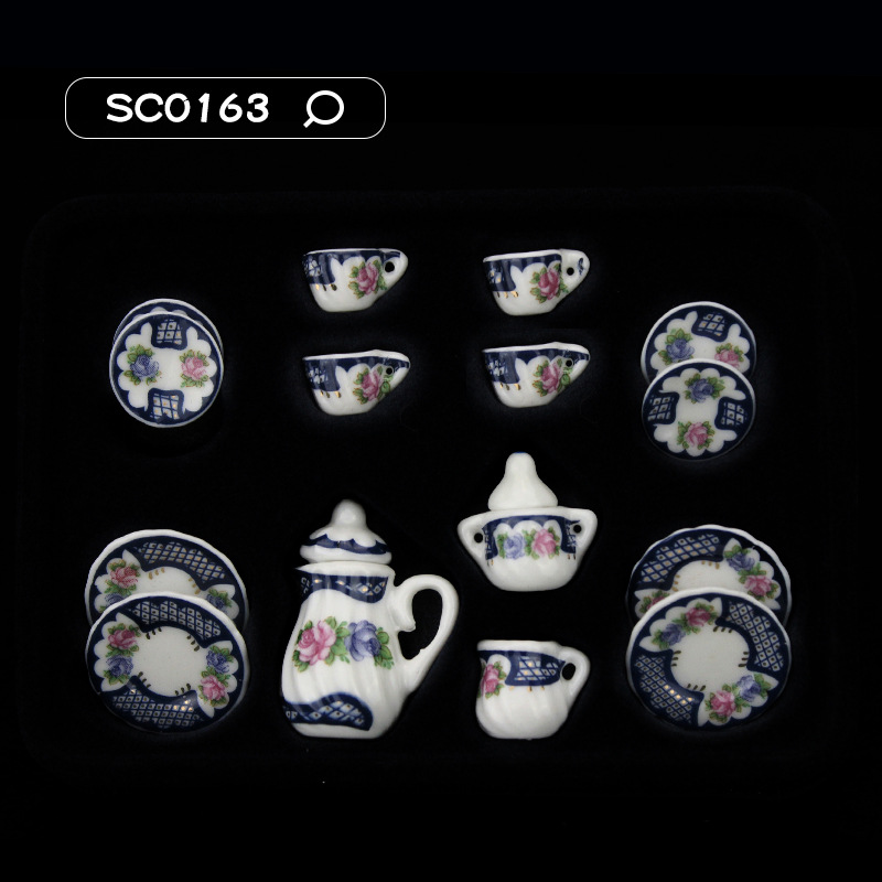 15Pcs 1/12 Dollhouse Miniature Accessories Mini Ceramics Tea Set Simulation Kettle Plate Cup Model Toys Doll House Decoration