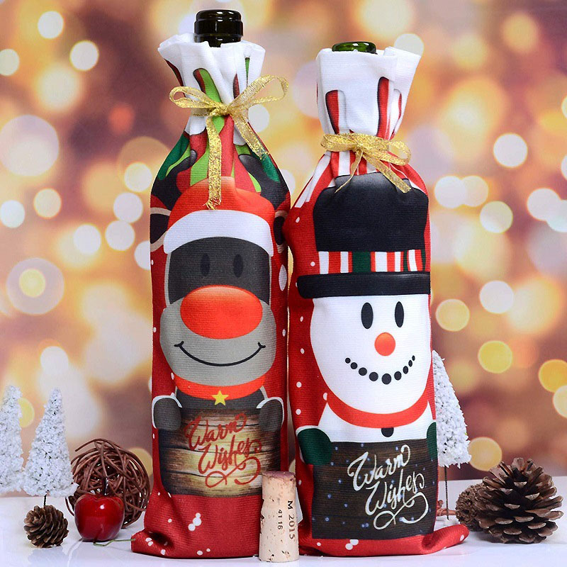 Kerstversiering Creatieve Kerstman Sneeuwpop Herten Rode Wijn Set Cartoon Kerst Rode Wijn Fles Set Wijnfles Tas