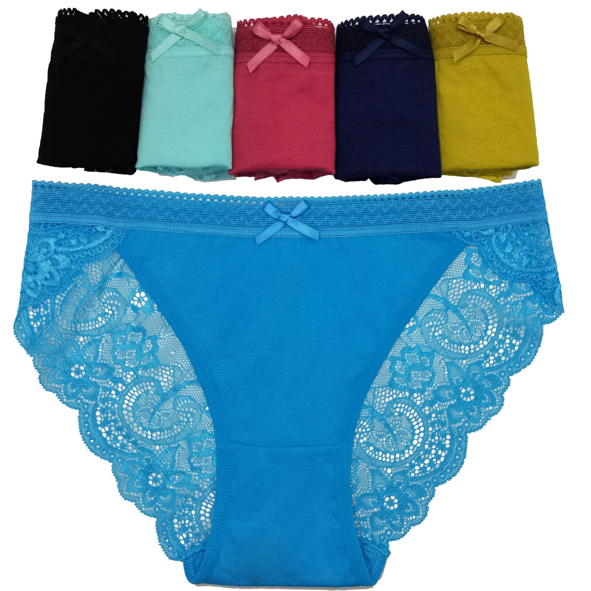 Moonflame 5 Pcs / Lots Low Rise Solid Color Cotton Sexy Lace Underwear For Women M L XL 89456