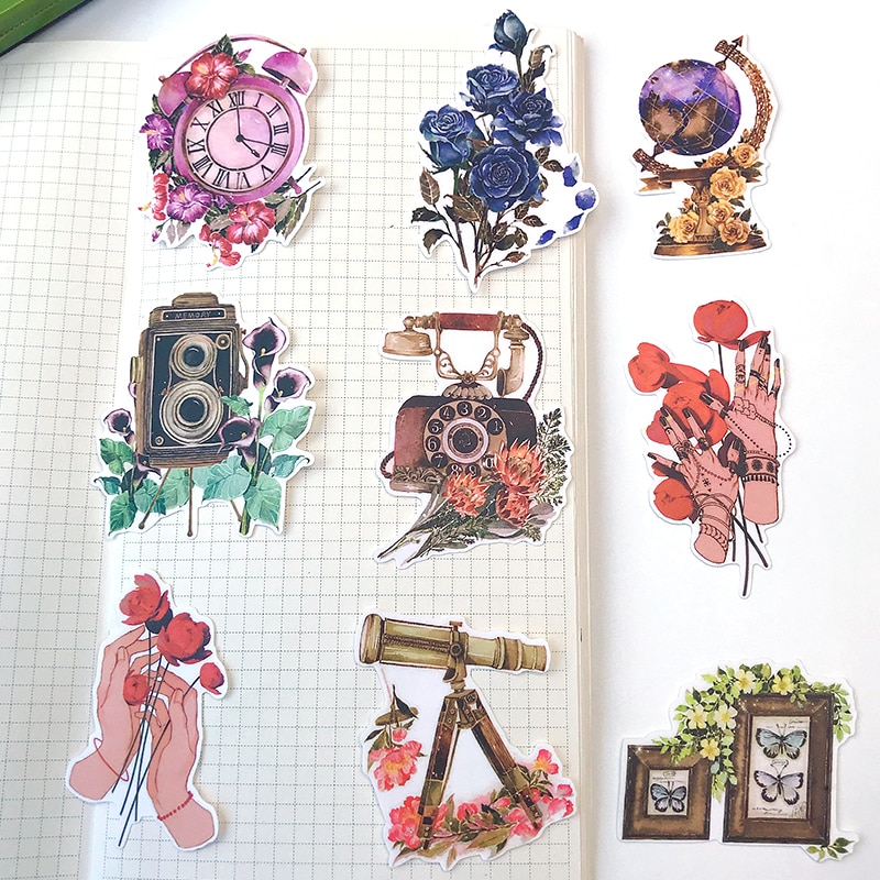 22pcs Vintage bloem oude object stickers DIY scrapbooking album junk journal gelukkig planner decoratieve stickers