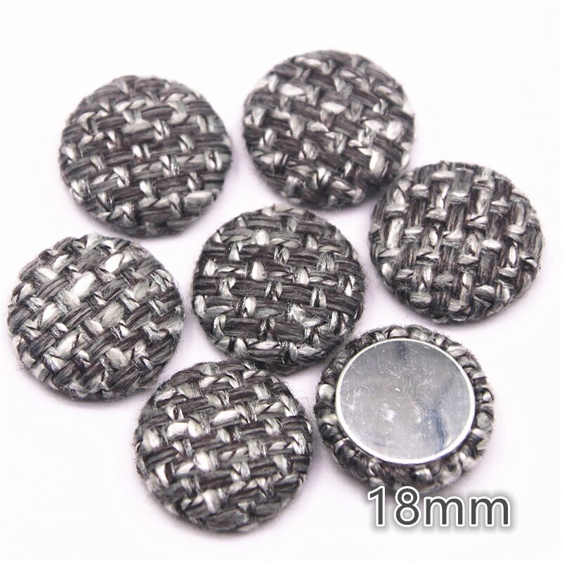 30 stk 18mm tweed plaid stof betrukket flere farver runde flackback knapper hjem have håndværk cabochon scrapbog