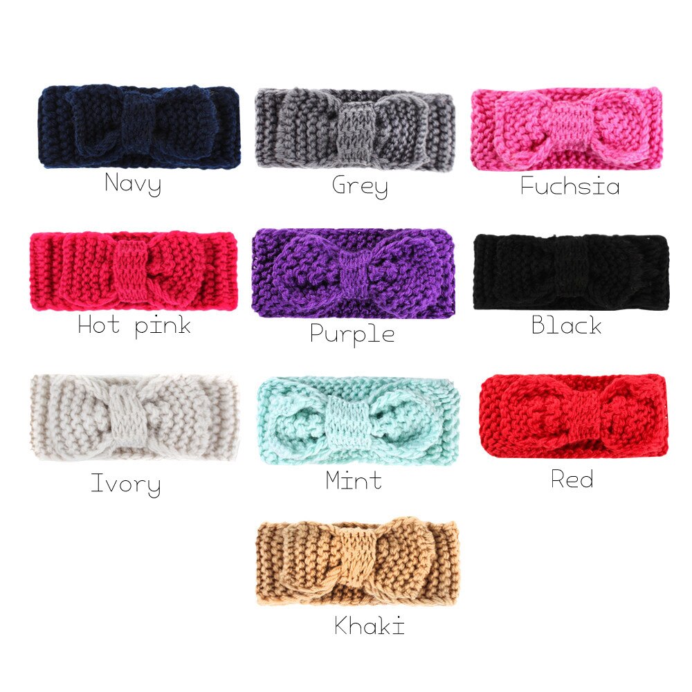 12pcs/lot Crochet Knotted Headwrap Solid Bunny Ear Headband Turban Knitted Winter Warm Hair Band For Babys: Style B