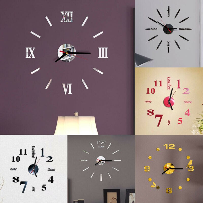 Large Wall Clock Big Watch Decal 3D Stickers Roman Numerals DIY Wall Modern Living Room Home Decoration