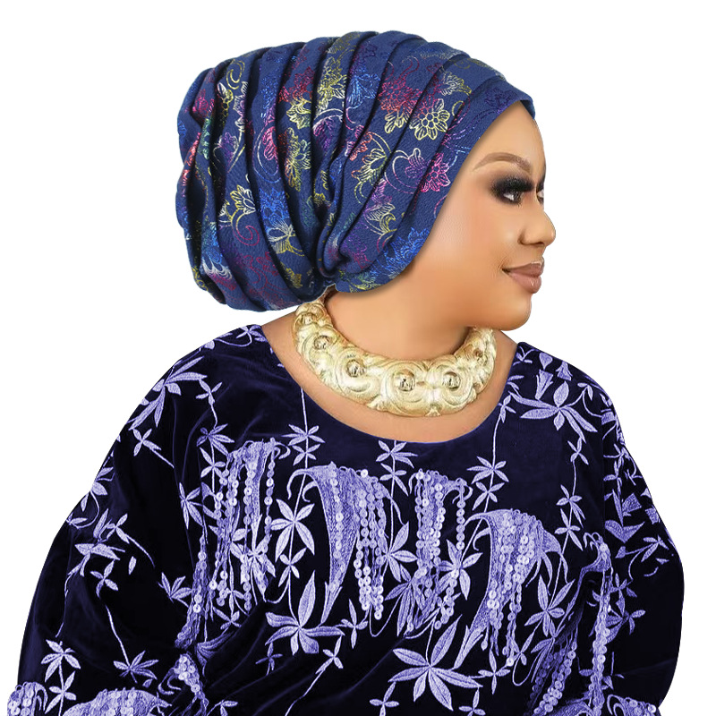 Gorro de Turbante plisado de cuerpo completo con purpurina para Mujer, envolturas para la cabeza para Mujer, pañuelo musulmán, sombrero, Turbante para Mujer, tocado africano: Café ligero