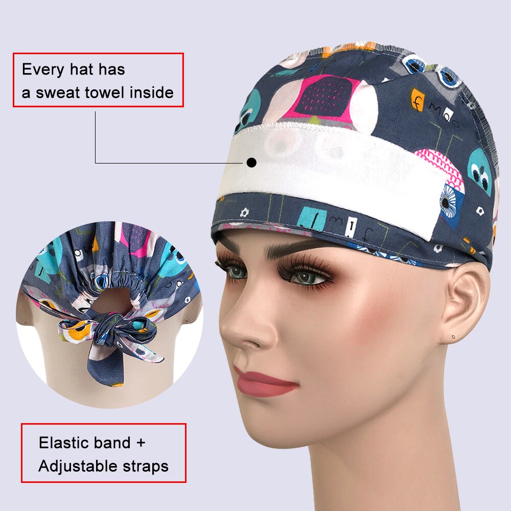 Hc2k12007− bonnet unisexe absorbant la sueur, service de santé pour le travail, chapeau imprimé, nettoyant pour femmes et hommes, couvre-chiens frottés et boutons