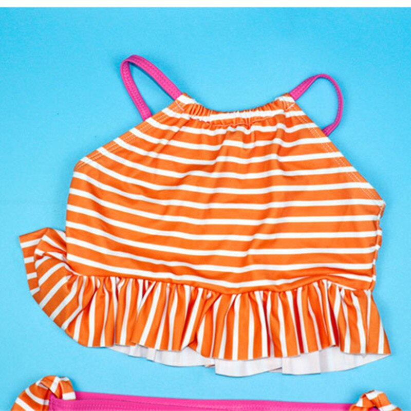 Funfeliz Children Swimwear Striped Two Pieces Swimsuit for Girls Double Lined 4T-12T Kids Bather Girl swimming suit Bikini Set