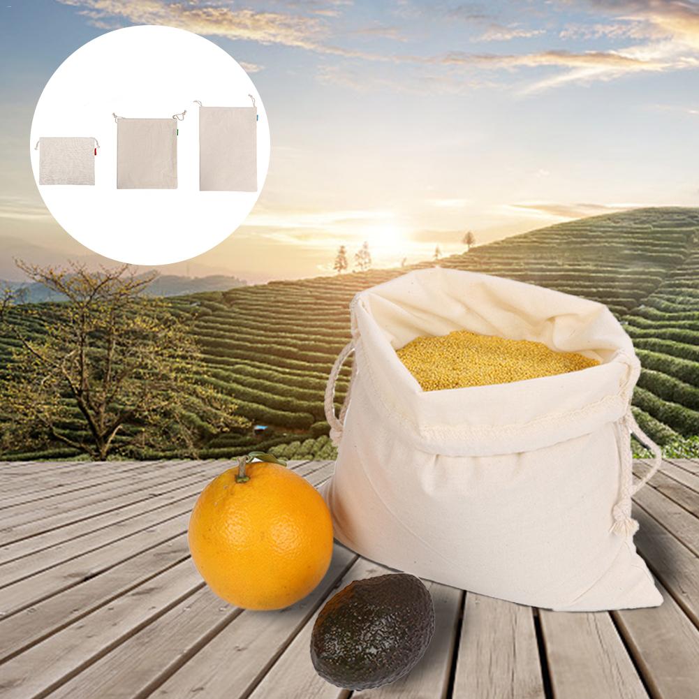 Drawstring Cotton Woven Storage Bag Shopping Bags For Bread Fruit Cereals Vegetable