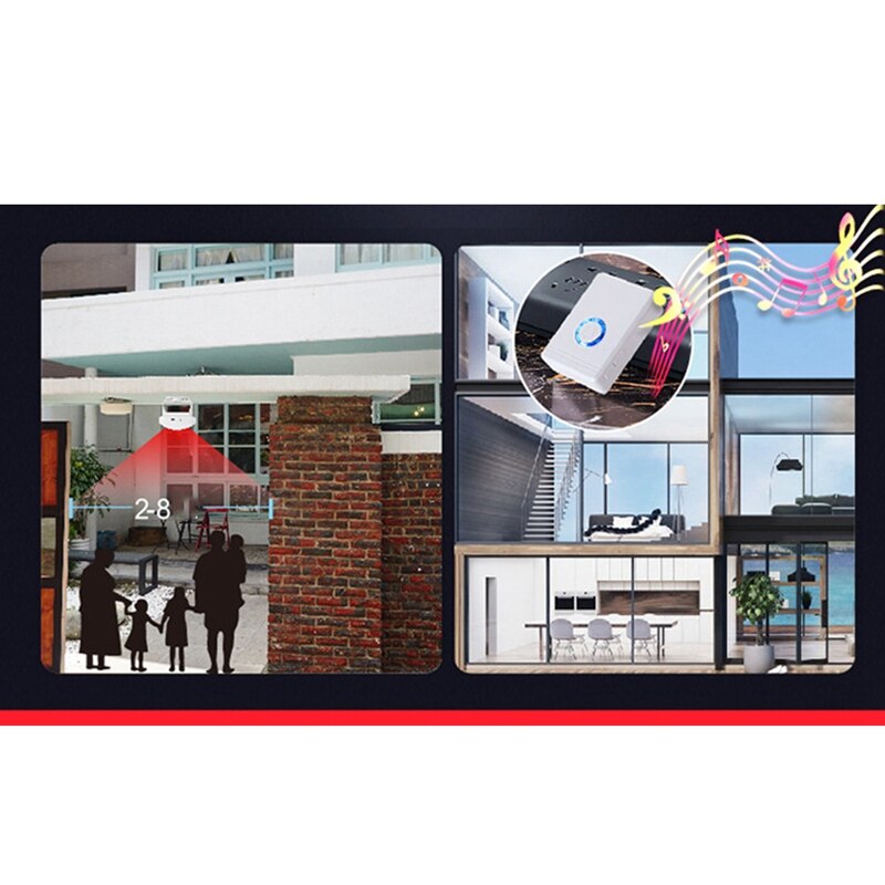 Draadloze Waterdichte Motion Sensor, Deur Raam Alert Alarm, Infrarood Sensor Deurbel Voor Thuis & Garagedeur, us Plug