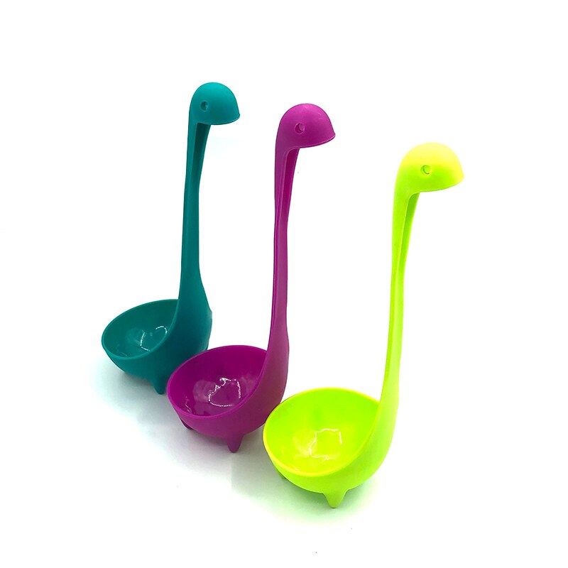Cuillère à soupe 3 pièces en forme de dinosaure, Mamenchisaurus, outils de cuisine à Long manche, ustensiles de table multicolore en matière plastique