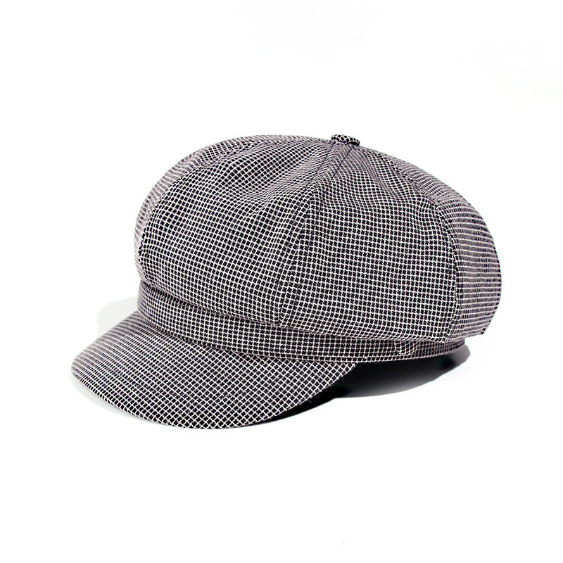 octagonal hat female beret autumn thin knit hat British retro Korean wild sunshade cap for women: MZ050-E-103-black