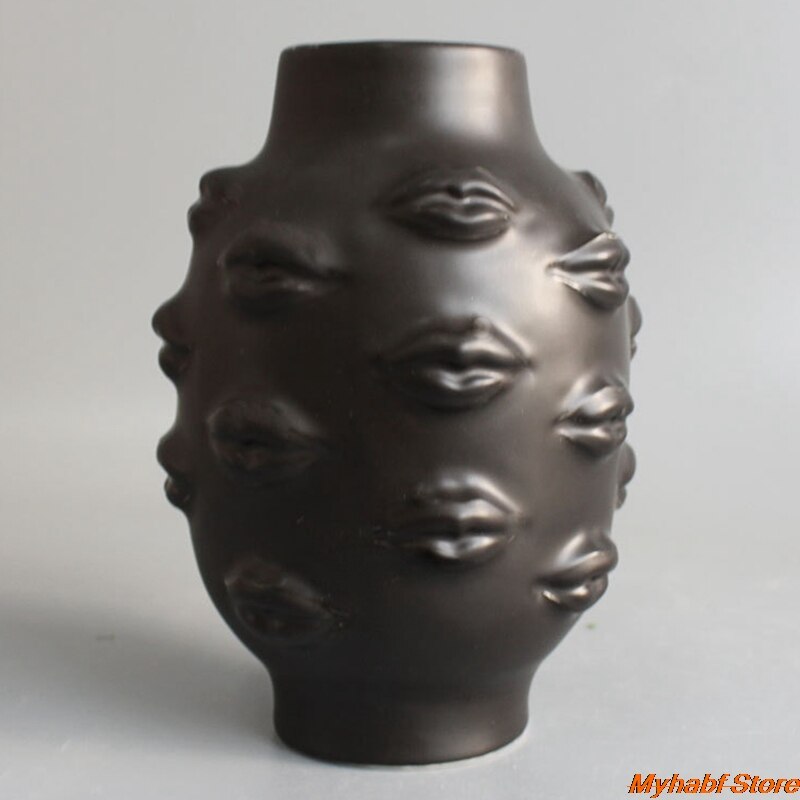 Ceramic Vase Lips/Human Face Shape Vase Flower Pot Sculpture Crafts Home Garden Ornament Floral Flower Arrangement Home Decor