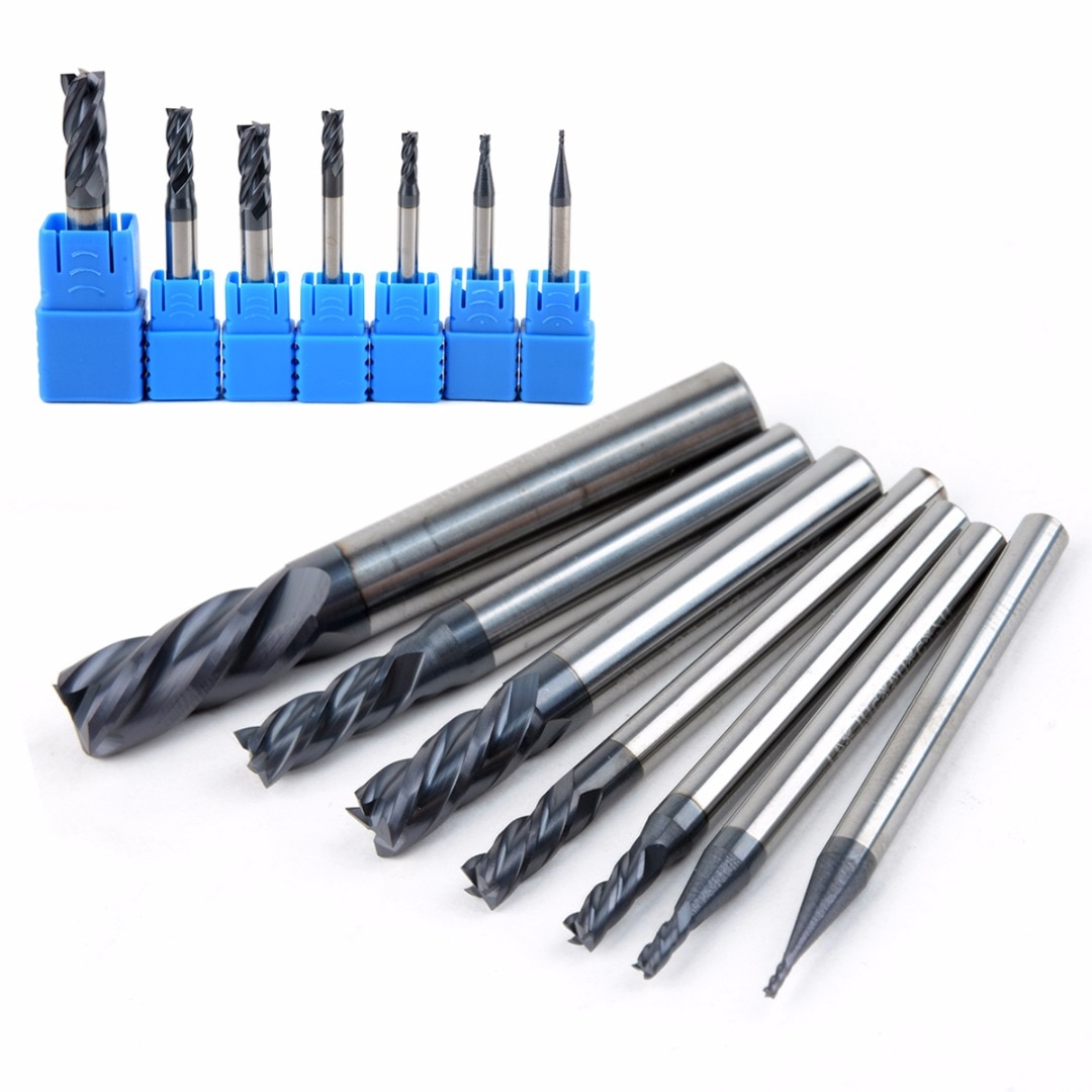 7pcs Tungsten Carbide 4 Fluiten End Mill Set 50 Graden CNC Frees Elektrisch Gereedschap 1/2/ 3/4/5/6/7/8mm