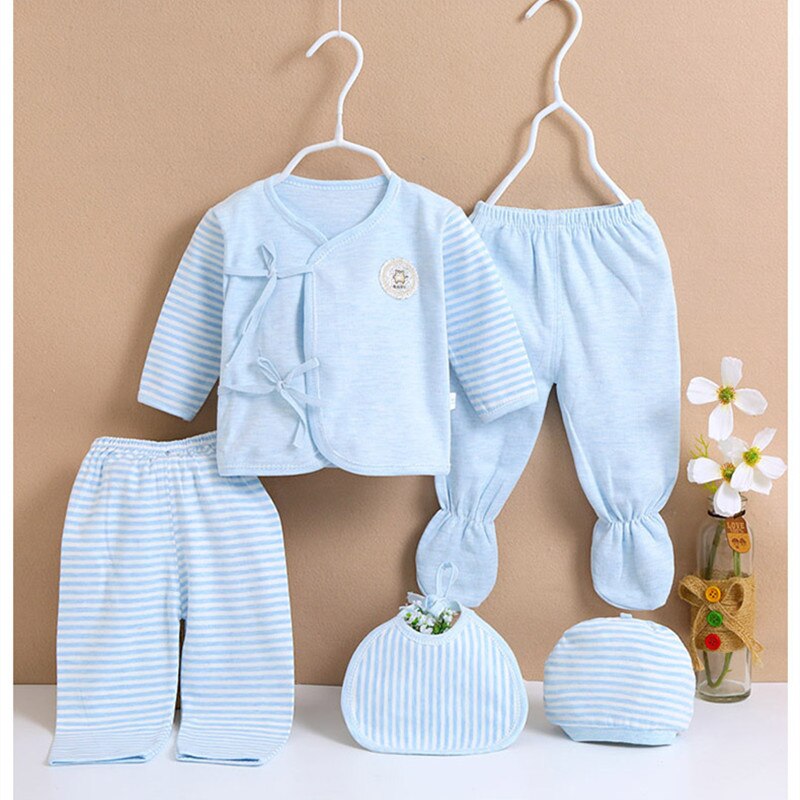 (5 unids/set) bebé recién nacido 0-6M Ropa bebé niño/niña ropa 100% de aseo y salud Kits NT043: Azul