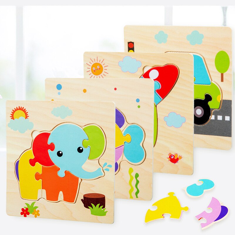 Dla dzieci 3D Puzzle drewniane Puzzle pokładzie rozpoznawania kolorów kształt pasujące Cartoon zwierząt Puzzle inteligentne zabawki dla dziecka w wieku 0-3 lat