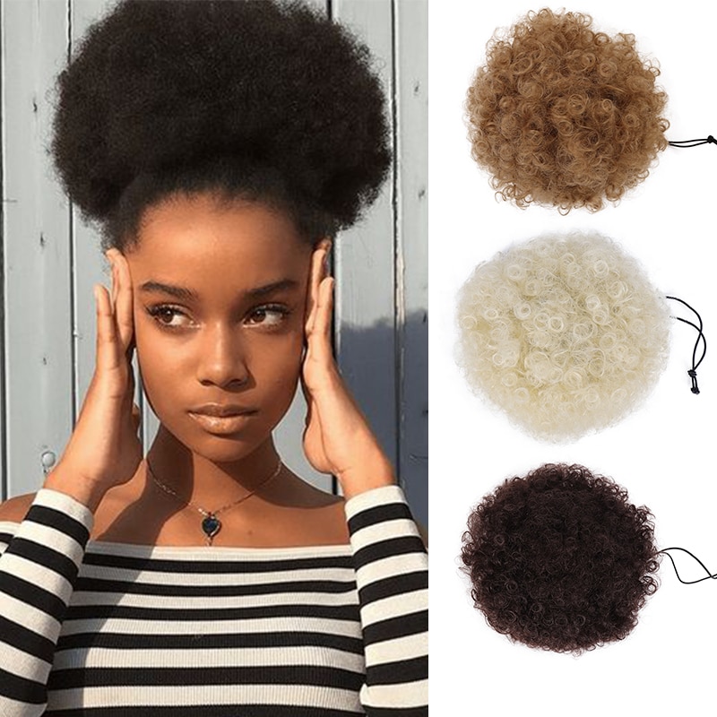 Ailiade hestehale højt hår puf klip i chignon bun hårstykke afro kinky krøllet syntetisk snoretræk hestehale hair extensions