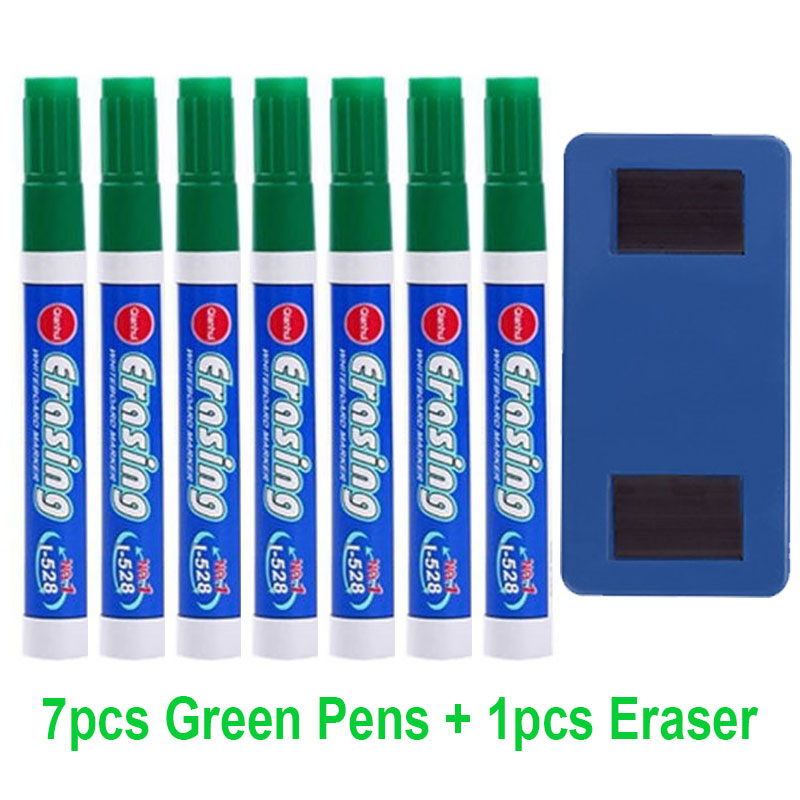 Stylo marqueur effaçable pour tableau blanc, grande capacité, bleu, vert, rouge, bleu, blanc, fournitures de bureau: 7 Green Pen 1Eraser