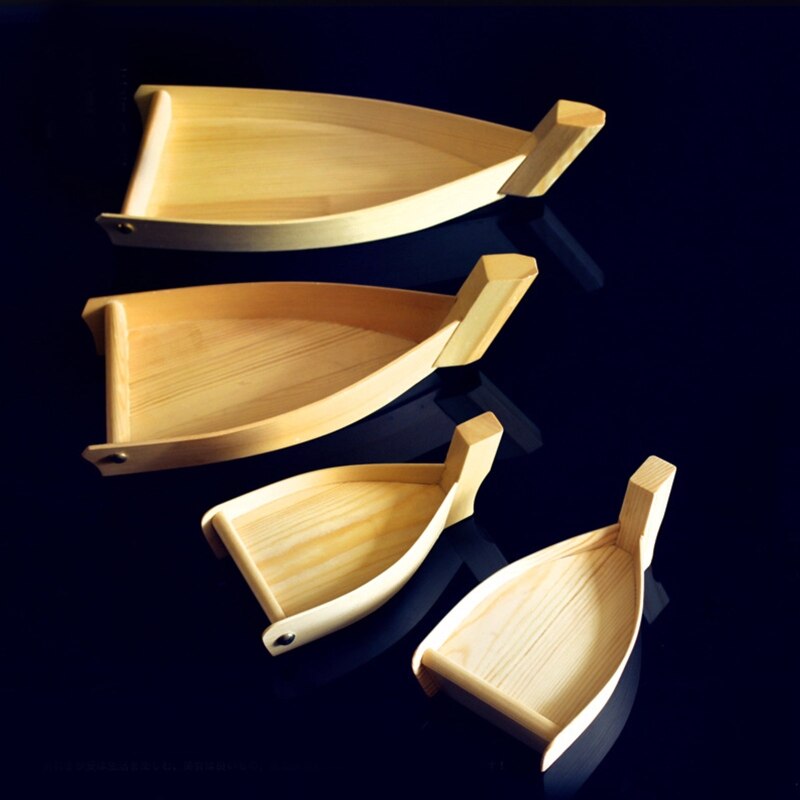 H7EA Japanese Cuisine Sushi Boat Wooden Serving Tray Seafood Platter Cold Dishes Ship Appetizers Container Kitchen Tableware