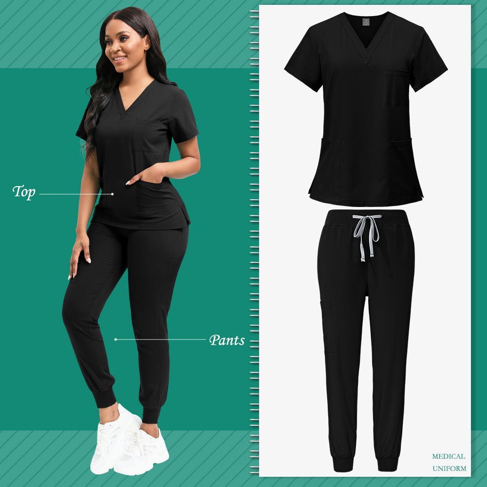 Uniforme de limpieza para mujer, Top exfoliante de enfermería, pantalones, traje médico, Ropa de Trabajo de niñera pediátrica, bata quirúrgica para quirófano,: L / Gris