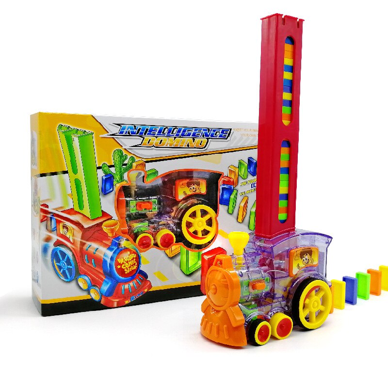 Tog elektrisk domino bil køretøjsmodel magisk automatisk opsætning farverig plast domino legetøj  bm88: Rød