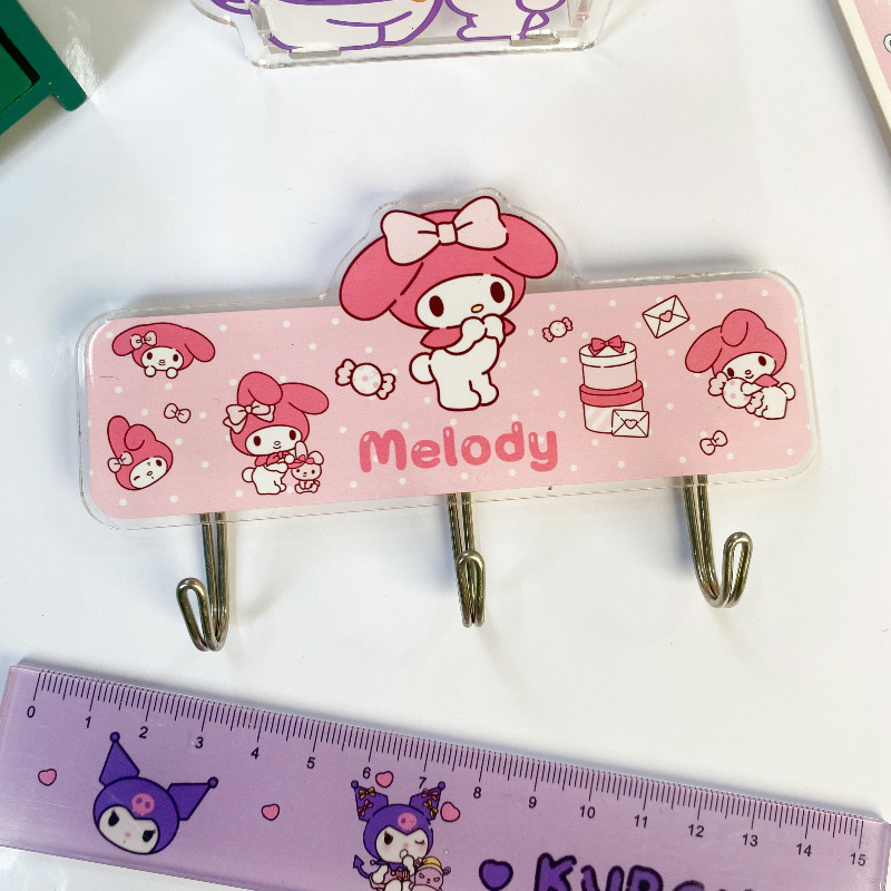 Sanrio Wall Hook Organizer Decorative Hello Kitty Kuromi Melody Cinnamoroll Acrylic Adhesive Wall Hooks Hangers Keys