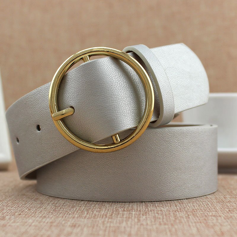 Mode Klassieke Ronde Gesp Dames Brede Riem Vrouwen Vrouwelijke Toevallige Lederen Riemen Voor Jeans Kemer f110: Zilver