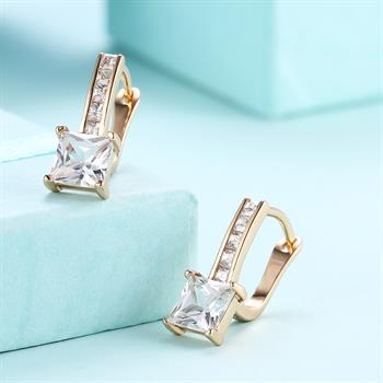 K Gold Zircon Earrings Square Diamond Romantic Earrings Ear Clips Women's Champagne Gold KZCE115-E Mushroom Earrings Best