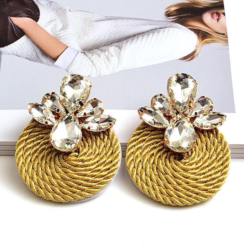 Kleurrijke Kristallen Oorbellen Strass Handgemaakte Ronde Earring Sieraden Accessoires Voor Vrouwen: Yellow
