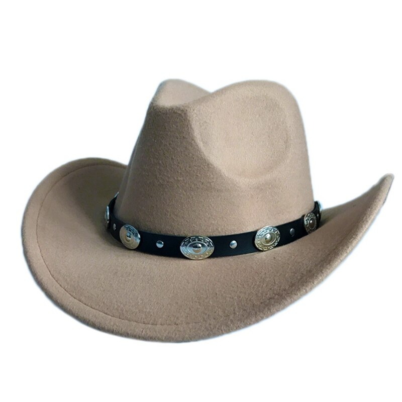Womem Men Western Cowboy Hat With Wide Brim Punk Belt Cowgirl Jazz Cap With Leather Toca Gentleman Sombrero Cap: KK