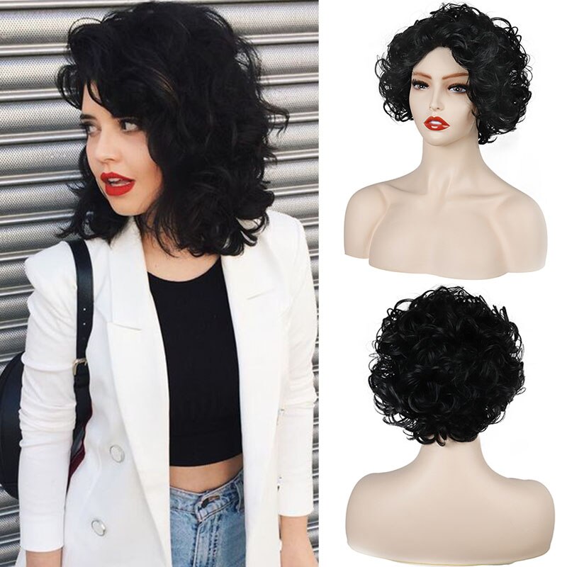 Synthetic Wig Wig Female Short Curly Hair Fluffy Natural Hair High Temperature Silk Transform Styling Wig: 1B/30HL